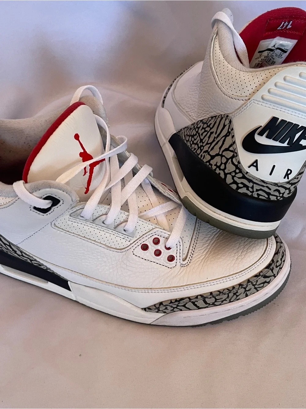 Jordan White and Red Low-Top Sneakers with Elephant-Print Accents